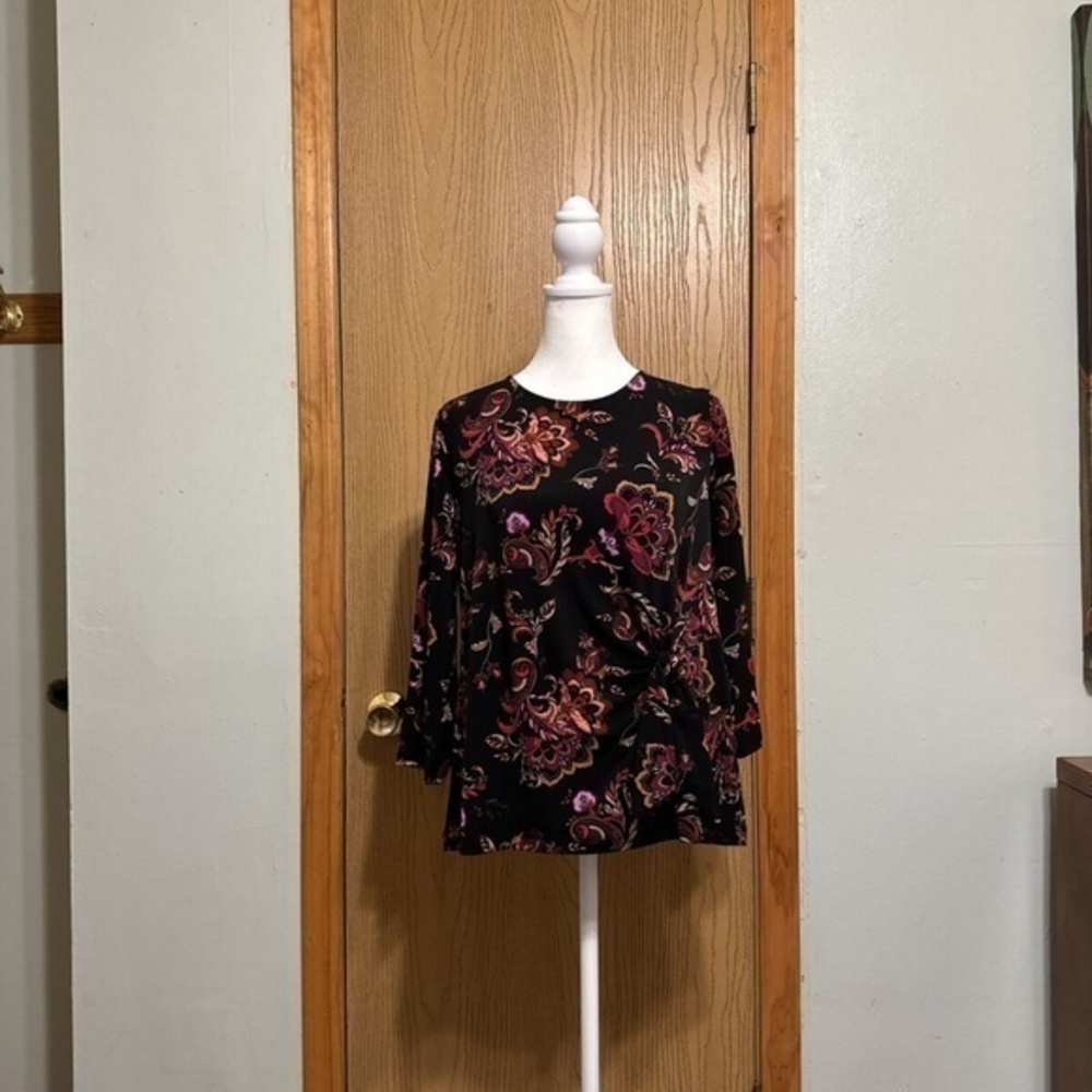 Liz Claiborne Small Multi-Color w/Paisley Print 3/4 Sleeve Tie-Knot Blouse - EUC